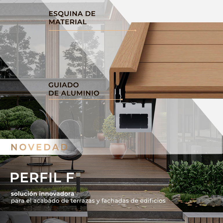 Novedad de la temporada: el perfil - F de Legro. Para instalar fácilmente su terraza. Esquina compuesta Perfil F
