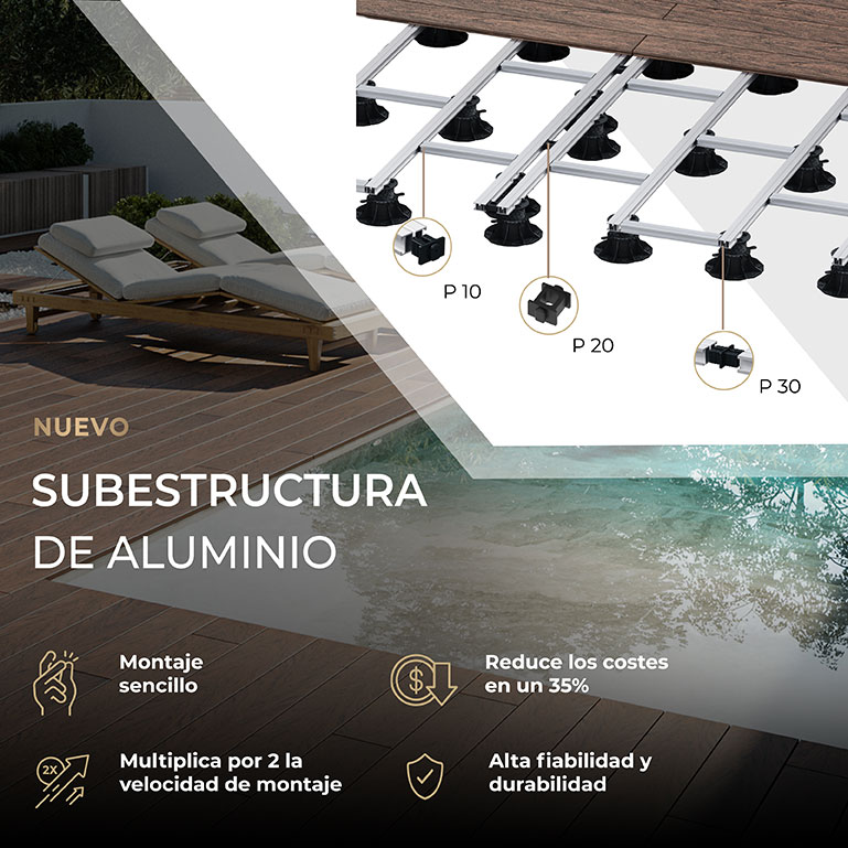 ¡Novedad! Sistema de aluminio Bruggan Expert para colocación de tarima de compósite. Subestructura de aluminio Bruggan Expert