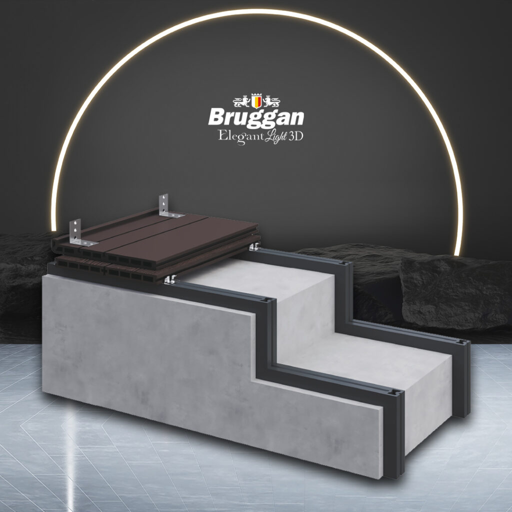 Novedad de la temporada - Bruggan Elegant step. La gama de accesorios de Bruggan y Legro está en constante expansión y cada temporada se añaden nuevos productos. Los fabricantes hacen todo lo posible para que la instalación de un sistema de entarimado compuesto sea lo más cómoda, confortable y rápida posible.